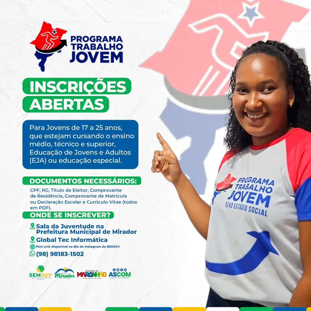 INSCRIÇÕES ABERTAS PARA O PROGRAMA TRABALHO JOVEM
